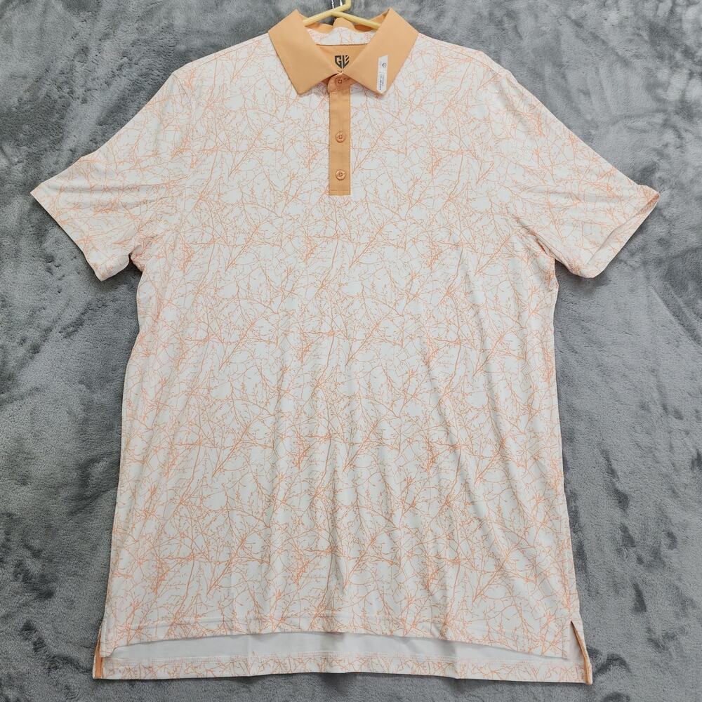 NEW Graham Luxe Shirt Mens L Peach White Forester Golf Polo Magic Stretch Preppy